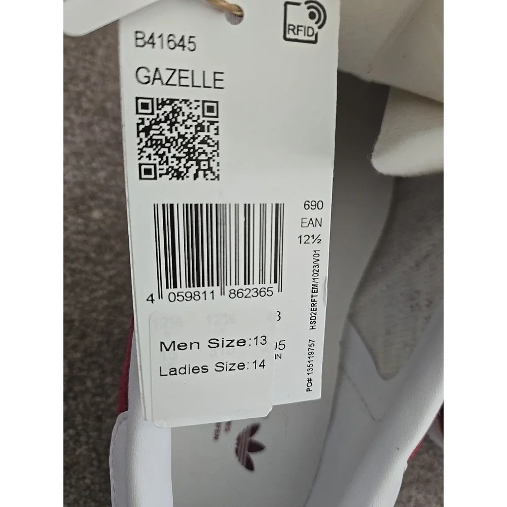ADIDAS‎ GAZELLE 'COLLEGIATE BURGUNDY WHITE' - B41645 Mens 13